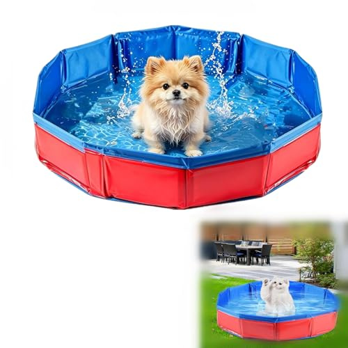 Foldable Dog Pool,Dog Paddling Pool,Puppy Cat Bathing Tub,Dogs Swimming Pools,Collapsible Dogs Bath Tub,Non-Slip Pet Water Tub,Outdoor Backyard Garden Bath Pools for Pets,50 * 50 * 10cm (Redblue)