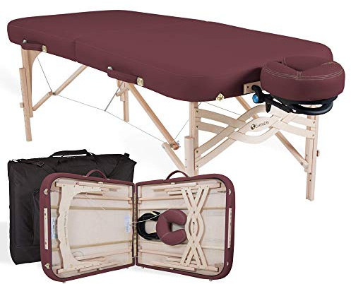 EarthLite Premium Portable Massage Table Package Spirit - Spa-Level Comfort, Deluxe Cushioning incl. Flex-Rest Face Cradle & Strata Face Pillow, Carry Case (30/32” x 73”) - Made in USA, Burgundy
