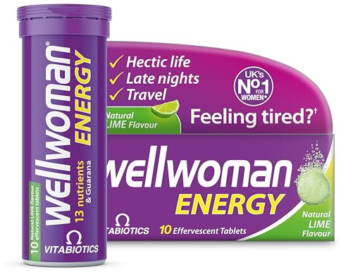 Wellwoman Energy Lime - 10 Dissolving Multivitamins Effervescent Tablets for Woman, Natural Lime Flavour