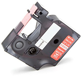 vhbw cinta de escritura compatible con Dymo Rhino 6000, 5000, 5200, 4200, 3000, 1000 impresora etiquetas 5,5m x 12 mm blanco a rojo, vinilo