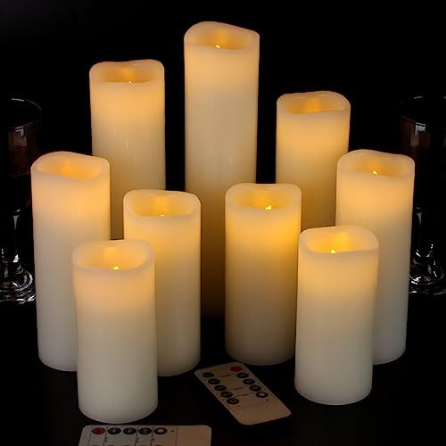 Vinkor Flameless Candles Battery Operated Candles Real Wax Pillar LED Candles with 10-Key Remote and Cycling 24 Hours Timer (Ivory 4 5 6 7 8 9)