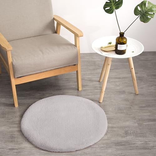 Teppich Wölkchen Alfombra de imitación de Piel - Sala de Estar, decoración de la Sala de Dormir - Alfombra de Piel Lavable como de Cama, cojín de Silla - Gris, 45 cm Redondo