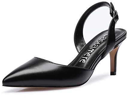 Castamere Bout Pointu Slingback Chaussures Talons Femme Bout Fermé Escarpins Kitten-Heel 6CM PU Noir Pump EU 41