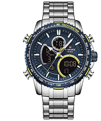 Naviforce Orologio Cronografo Sportivo Digitale da Uomo Orologio Multifunzionale in Acciaio Inossidabile al Quarzo Militare Impermeabile