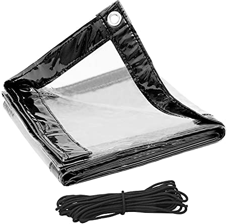 WOLTU Wasserdicht Transparent Plane mit Ösen, PVC Plane 380g/m² 2x4m, Abdeckplane mit Seil, Windschutz Regenschutz für Terrasse Pavillon Gewächshaus