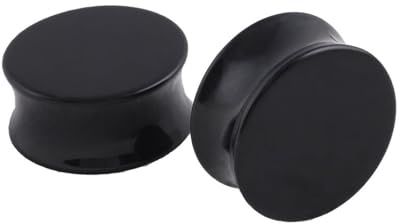 Lieson 2 Pezzi Dilatatore Plug Orecchio, Dilatatori Lobo Acrilico Semplice Forma Rotondo Nero Dilatatore Orecchio 24mm Nero