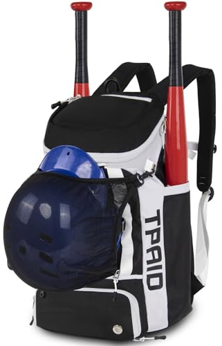 TPAID Baseball Backpack Large Capacity Softball Bag with Shoes Compartment and Fence Hook, Lightweight Baseball Equipment Bag Holds Bats, Helmets, Gloves, Hats, Clothes, Shoes