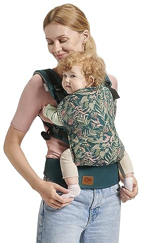 Kinderkraft MILO Babytrage ab 3 Monate bis 20 kg, Rückentrage, Bauchtrage für Säuglinge und Kleinkinder, Baby Carrier, Kindertrage, Ergonomisch, aus Baumwolle, Leichte Konstruktion, Nature Vibes