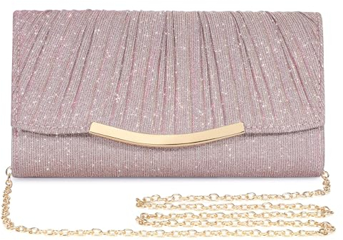 Asvert Abendtasche Damen Clutch Brauttasche Elegant Satin Kettentasche Handtasche Hochzeit Mädchen Klein Umhängetasche für Party Freizeit Women's Clutches Tasche (Rosengold)