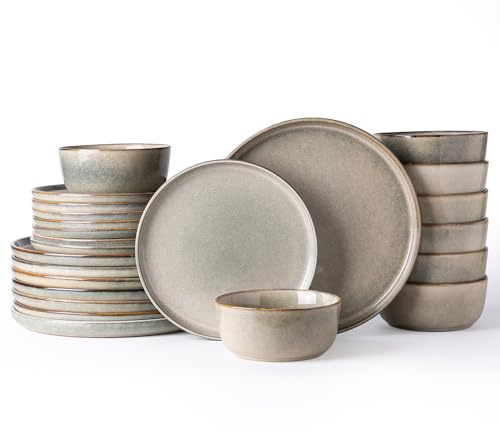 AmorArc Set di stoviglie in gres porcellanato, piatti e ciotole rotondi in ceramica smaltata, altamente resistenti ai graffi, lavabili in lavastoviglie e adatti al microonde, servizio per 8 piatti (24