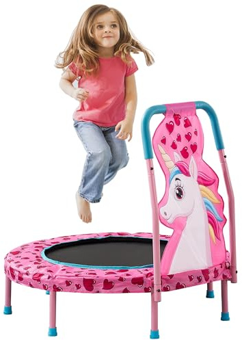 Goderfuu 36 Toddler Trampoline with No-Gap Design, 36 inch Mini Trampolines Kids Trampolines with Handle, Small Rebounder 3FT Indoor Outdoor Trampoline for Kids Age, Unicorn Pink