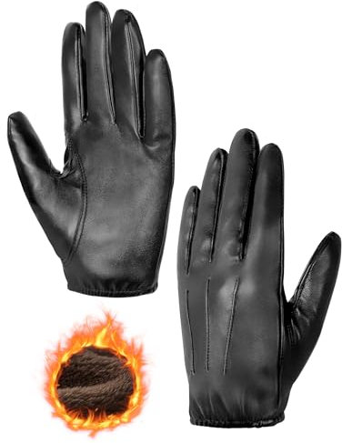 MELLIEX Lederhandschuhe Herren, Warme Faux Leder Handschuhe mit Fleece Füttert Winddicht Touchscreen Lederhandschuhe