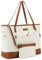 Kasgo Handtasche Damen, Groß Shopper Tote Bag 15.6 zoll Notebooktasche Wasserabweisend Laptop Tasche Schultertasche Aktentasche für Arbeit Reise Lehrer mit Gepäckmanschette Weiß und Braun