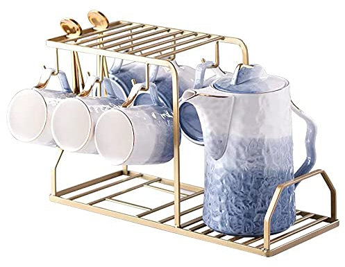 TLOKIXA Pieces Juegos De Té De Porcelana Británica Azul Servicio De Té De Cerámica para Adultos, Una Tetera, Juego De 6 Tazas De Café