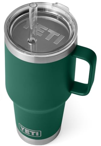 YETI Rambler Straw Mug, Stainless Steel Vacuum Insulated Mug with Stronghold Lid, Black Forest Green, 35 oz (1 l)
