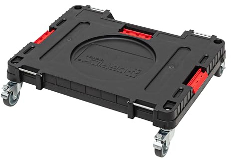 Qbrick - System ONE Transport Platform Workshop BLACK - Board Transport - Four Swivel Casters, Each with a Brake, a Dedicated Bucket Holder and Four Mounting Points