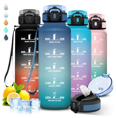 Grsta Borraccia 1,5 litri, con Cannuccia, Senza Perdite, Borraccia Motivazionale, Facile da Pulire, Con Slogan Motivazionale, per Fitness, Campeggio, Yoga, Escursioni