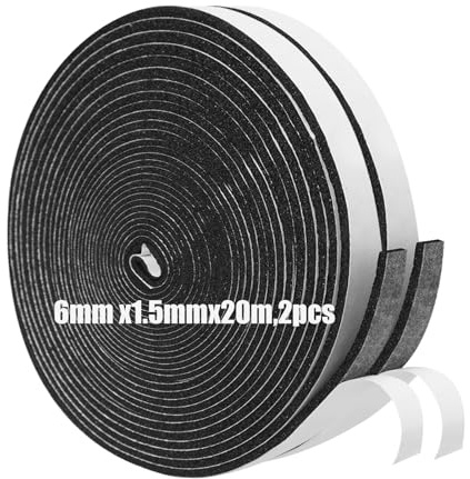 Foam Insulation Tape Self Adhesive,6mm(W) x1.5mm(T) x20m(L)-2pcs,Weather Stripping for Doors and Windows,Sound Proof Soundproofing Door Seal,Weatherstrip,Cooling,Air Conditioning Seal Strip