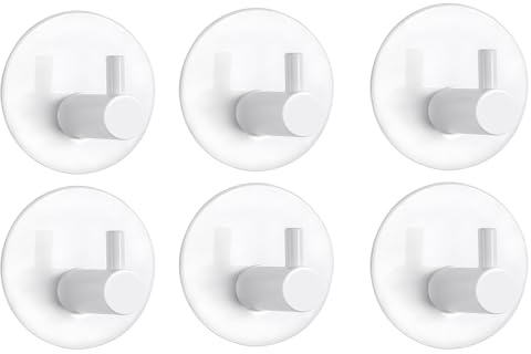LYLIN Ganci Adesivi, Ganci Portasciugamani in Acciaio Inox Gancio Appendiabiti da Parete per Cucina e Bagno (Bianco 6Pcs)