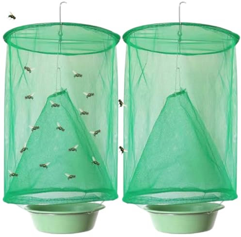 LAANCOO Fliegenfalle, 2 Stück Ranch Fliegenfalle, 9, 1x15, 8 Zoll hängende feinmaschige Fliegenfänger im Freien, Faltbare Wiederverwendbare Käfigfalle für Pferd Stall Bauernhof