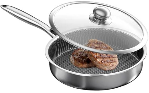Oldmoom Poêle à Frire Antiadhésente | Poêles antiadhésives pour friture profonde,Casseroles En Acier Inoxydable Avec Couvercle Outils De Cuisson Pour Cuisinière À Induction Maison