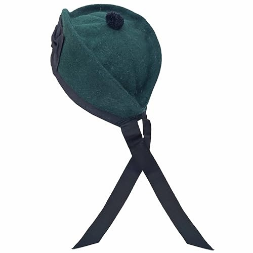 Kilt Mania Casquette de glengarry militaire écossaise, chapeau Highland en laine noire, bonnet balmoral traditionnel avec ruban en coton polyester