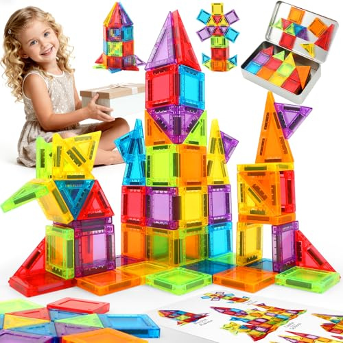 Topchild Magnetic Buildiing Set Kids DIY STEM Construction Indoor Learning Toy That Promotes Focus and Problem Solving 60 PCS Magnets Toy for Boys Girls