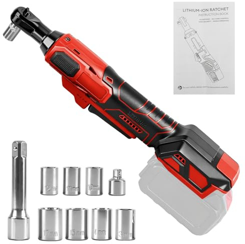 3/8 Akku Ratschenschlüssel, kompatibel mit Milwaukee 18-V-Akku (ohne Batterie), 80 Nm, bürstenloser Elektro Ratsche mit 1/4 Adapter, Verlängerungsstange und 7 Stecknüssen