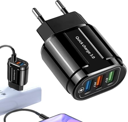 Blocco Ricarica Rapida - Presa a Muro Cubo USB a 3 Porte con Carica Rapida - Portatili per Viaggi Studio e Lavoro