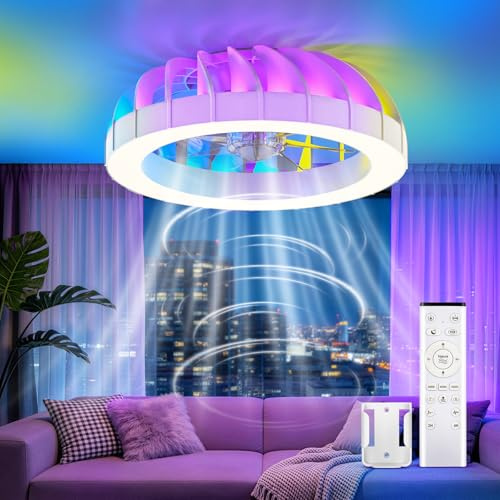 GLOFAN 46cm Ventilatore da Soffitto con Luce, 6 Velocità, Illuminazione RGB