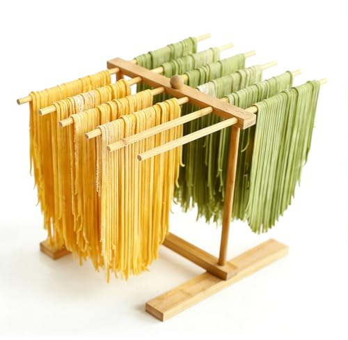 Stendipasta, per asciugare in legno, asciugabiancheria per pasta con asta di trasferimento, supporto asciutto per pasta con 12 aste, grande capacità, per cucina e amanti della pasta fai da te, regalo