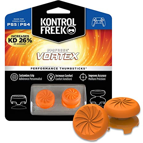 KontrolFreek FPS Freek Vortex para PlayStation 4 (PS4) y PlayStation 5 (PS5) | Performance Thumbsticks | 1 Altura elevada convexa, 1 Altura media, cóncavo | Naranja.