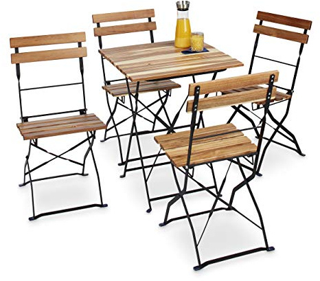 Relaxdays Gartenstuhl 4er Set, klappbar, Metall, Naturholz, ohne Armlehnen, H x B x T: 84 x 42 x 44 cm, naturfarben