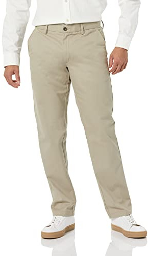 Amazon Essentials Men's Straight Fit Wrinkle-Resistant Flat-Front Casual Chino Trousers, Brown (Khaki), 40W / 29L