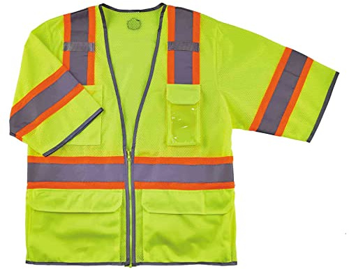 Ergodyne unisex adult Two-tone Hi-vis Class 3 Two Tone Hi Vis Surveyor Vest Zipper, Lime, Large-X-Large US