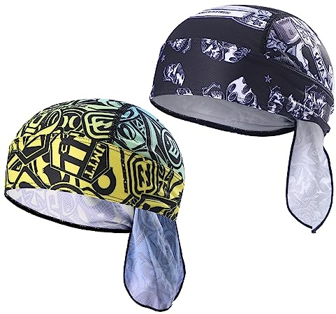 HEROBIKER Sweat Wicking Skull Cap Beanie Bandana Do-Rags Helmet Liner Outdoor Running Adjustable Breathable Quick Drying (Black&Yellow)