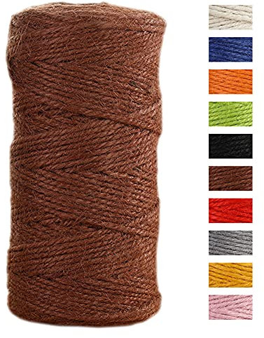 JeogYong Cuerda de yute de 2 mmx100 m, cuerda de yute de color natural de 3 capas, cuerda de yute gruesa para decoración de floristería, agrupación, regalos de envoltura (café)