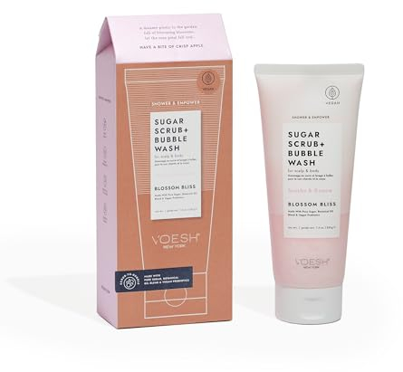 VOESH Sugar Scrub + Bubble Wash - Exfoliant & Nettoyant pour le Corps - Produit Vegan 100% Végétal - Nettoie, Exfolie et Hydrate - Blossom Bliss
