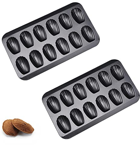 MYSENLAN 2 Pack Madeleine Pan, Spherical Scallop Madeline Bakeware 12-Cavity Heavy Duty Nonstick Madeleine Trays for Oven Baking