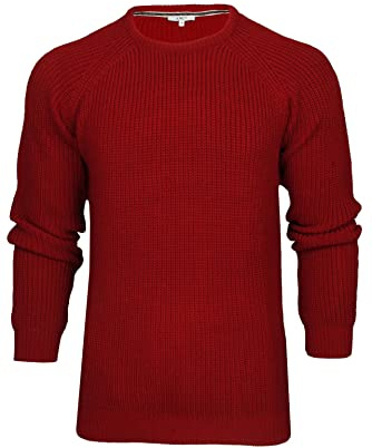 Xact Men's Chunky Fisherman Knit Jumper, Crew Neck, Raglan Sleeve (Red) XL