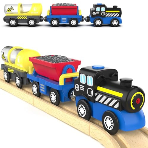 TOPLIVING Accessori a batteria locomotiva treno, ingegneria adatta a tutti i bambini piccoli, motore potente giocattolo per il sistema ferroviario in legno, treno per bambini