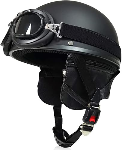Vintage motorcykelhalvhjälm, ECE/DOT-godkänd Vuxen Män Dam Retro Öppet ansiktshjälm, med UV-glasögon for Cykel Cruiser Scooter (Color : 4, Size : 61~62cm)