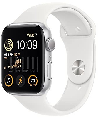 Apple Watch SE (2ᵉ Génération) (GPS, 44mm) Boîtier en Aluminium argent avec Bracelet Sport Blanc - Regular (Reconditionné)