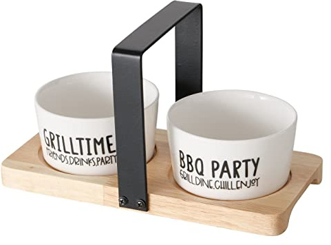 Boltze Grillhouse Schalen 20 x 10 x 11 cm 3-teiliges Set mit Brett und Griff Hundenapf Geschenk Snack
