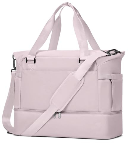 Weekender Bags for Women, Travel Duffel with Shoe Compartment USB Charging, Carry On Gym Duffle Bag with Wet Pocket, Personal Item Overnight Tote Bag for Airlines, Lotus Pink