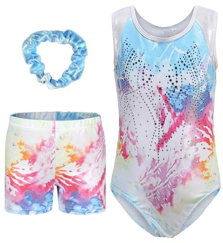 SEAUR Costume da ginnastica per bambine, set con fascia per capelli, tuta da ginnastica per bambini, senza maniche/a maniche lunghe, per danza e attività fisica, 7-8 Jahre