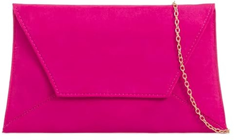 UShopUK Bolso de mano de ante estilo sobre para novia, graduación, boda, noche, fiesta, bolso de mano, rosa fucsia, medium