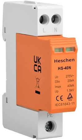 Heschen Dispositif de protection contre les surtensions SPD, HS-40N, 275 VAC 20 KA, 2P, ignifuge, parafoudre basse tension, montage sur rail DIN 35 mm