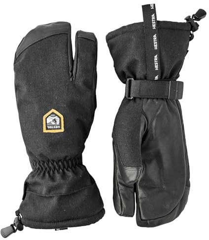 Hestra Unisex CZone Mountain 3-Finger Glove, Waterproof, Windproof Leather Alpine Ski Glove for Men & Women - Black - 10
