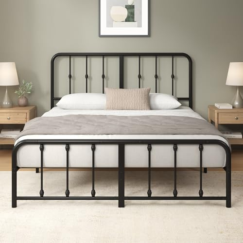 Zinus Florence Somier 135x190 cm - Altura 35 cm - Base Cama Matrimonio con Estructura de Acero y Cabecero y Piecero - Láminas de Metal - Montaje Fácil- Espacio de Almacenamiento - Negro